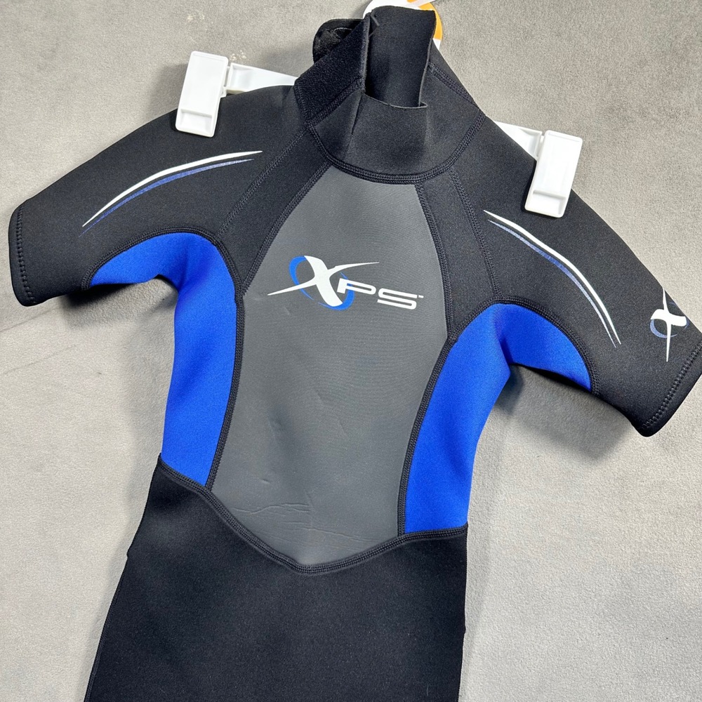 XPS Wetsuit Kids XS Black Blue Shorty 2/2mm Back Zip Neoprene Excellent‎